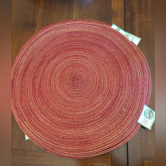 Other - New Martini Red Burgundy Round Straw Placemats 15” Spillproof